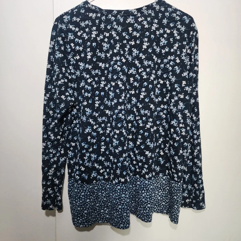 J. Jill Floral Long Sleeve Top Bundle of Two Women LP Tan Navy Pima Cotton